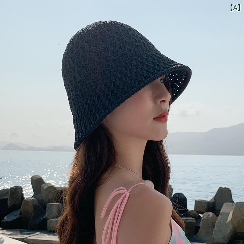 麦わら帽子 レディース 春夏 通気性 折りたたみ 透かし編み ペーパーハット 軽量 ...