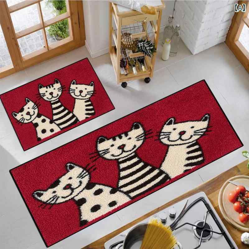 キッチンマット 猫柄 かわいい 吸水 速乾 滑り止め 厚手 洗える 浴室マット 玄関マ...