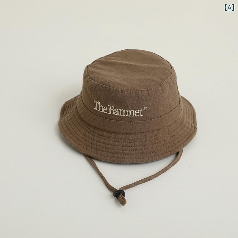 ・カテゴリ: バケットハット・カラー展開: 咖啡（コーヒー）、卡其（カーキ）、米色（ベージュ）、深灰（ダークグレー）・サイズ展開: 帽囲52cm（目安年齢1-4歳）・つばの形状: 広つば・帽子のトップ形状: 平ら・機能: 防紫外線、日よけ・主な素材: 綿・素材の含有量: 71%〜80%・スタイル: 着回し、ミニマル、カジュアル、シンプル、シック、通勤