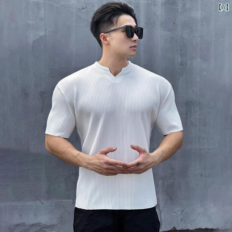 Tシャツ メンズ 半袖 Vネック しわ加工 ゆったり 接触冷感 無地 垂れ感 通気性 カジュアル スポーツ 運動 フィットネス 春夏