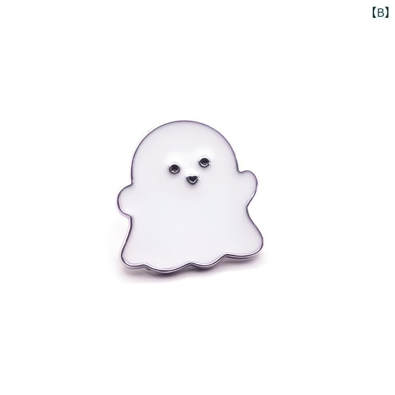 narukiのブローチ 男女兼用 ハロウィン 幽霊 かわいい カバンの飾り バッジ キャラクター おばけ アクセサリー ブラック ホワイト｜アングル2