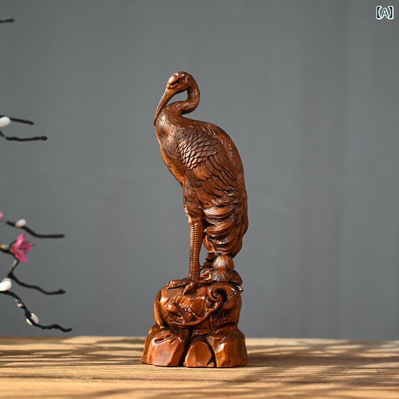 置物 ツゲ 木彫り 松鶴延年 アンティーク調 天然木 縁起物 彫刻 オブジェ アジアン 和風 中式 インテリア 玄関 リビング オフィス 卓上 装飾 ディスプレイ 記念品 narukimar-11108086 naruki パッケージ画像