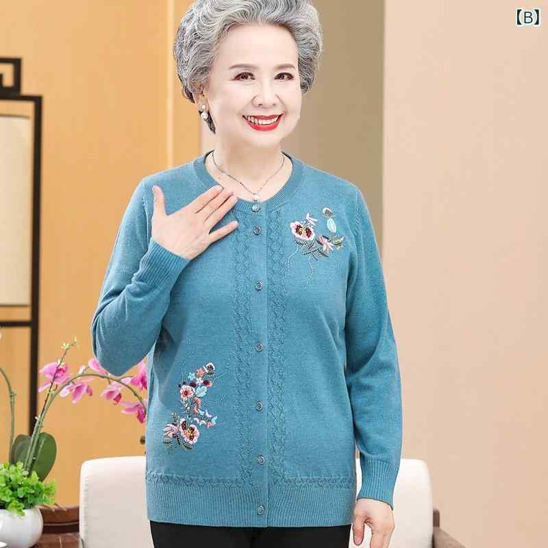 カーディガン レディース ニット 薄手 アウター 春秋 シニア ミニアム 60代 70代 お母さん おばあちゃん 前開き 花柄 羽織り ウール混 ゆったり 普段着 上品 narukimar-11108900 naruki サンプル画像2