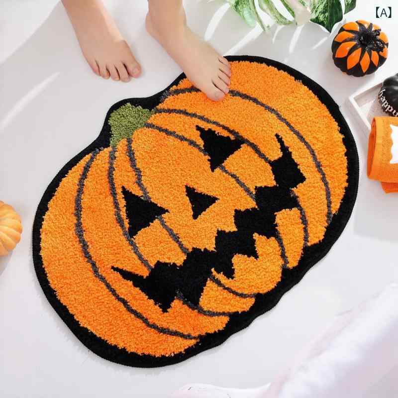 マット ハロウィン パンプキン カシミヤ調 滑り止め 肌触り良い 玄関マット リビン...