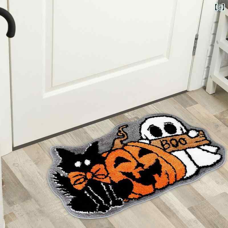 マット ハロウィン パンプキン カシミヤ調 滑り止め 肌触り良い 玄関マット リビン...