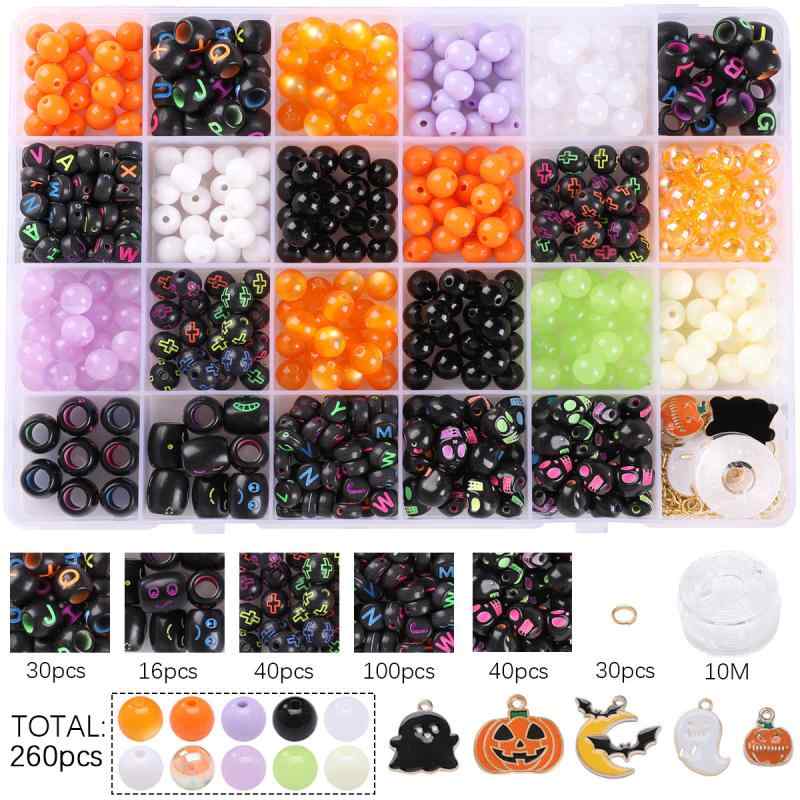 ビーズ アクリル ハンドメイド DIY 手芸 パーツ 24マス 収納ケース入り ハロウィン クリスマス ブレスレット アクセサリー クラフト 手作り 材料セット