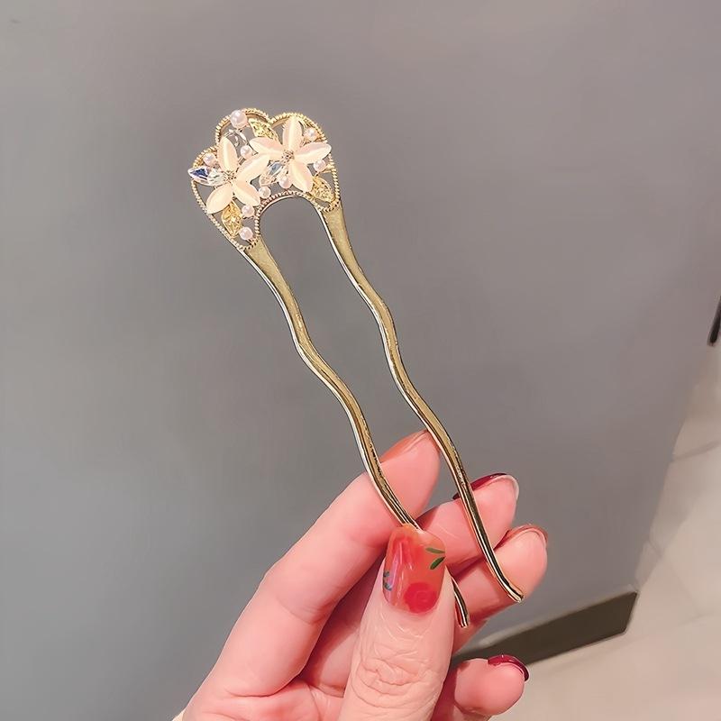 ・カテゴリ: ヘアアクセサリー・素材: 合金・スタイル: レトロ・デザイン: 花・加工技術: パール風装飾・カラー展開: 1#大花簪、2#小花簪