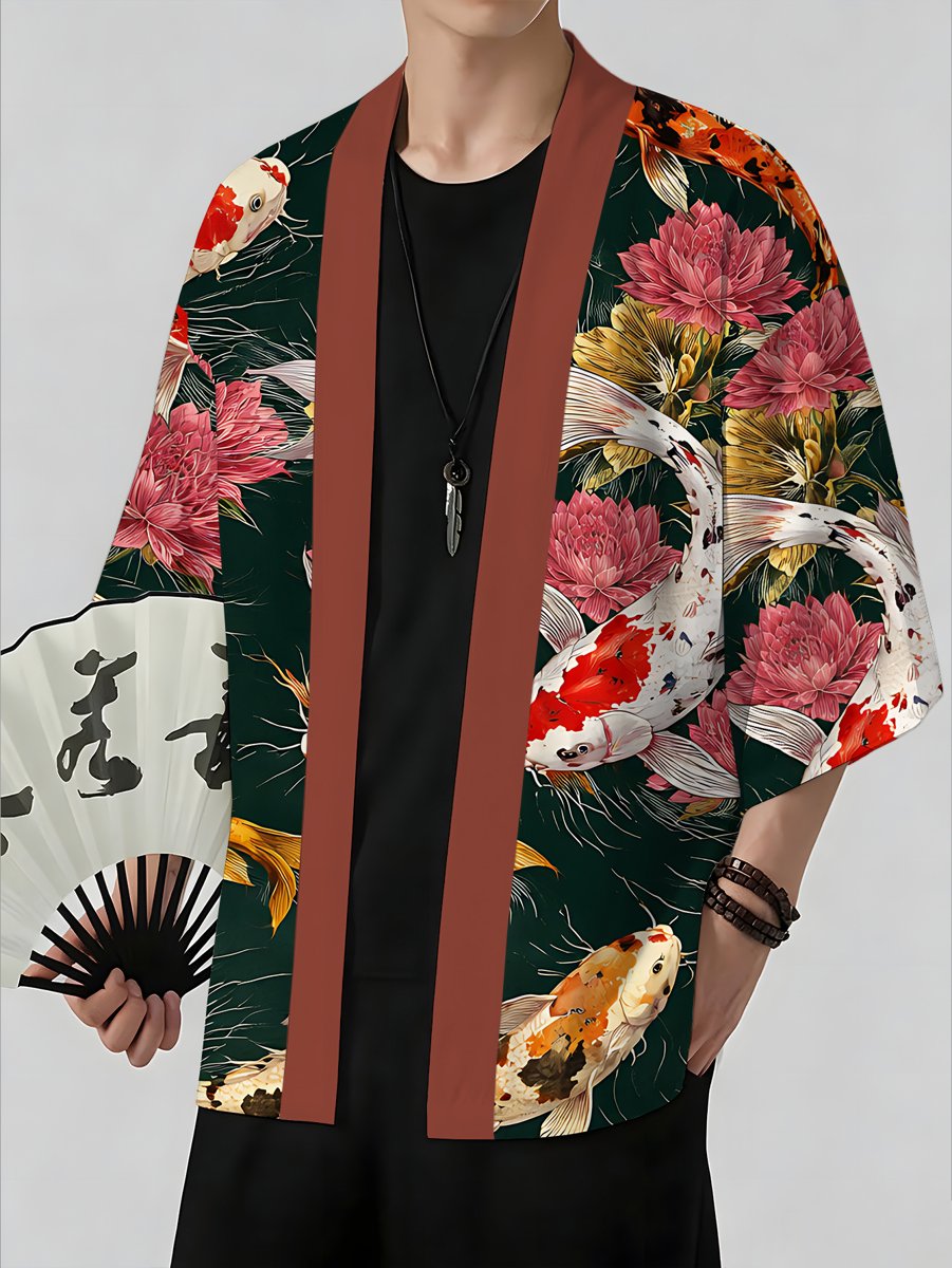 Coats & Jackets Men's Jackets Cardigans Kimonos Robe Jackets- Lightweight with digital print Capes Cardigans Relaxed fit, retro style, perfect for theme parties, cultural events, and everyday wear, machine washable, traditional robe, Chinese sizing, please check the size guide carefully.