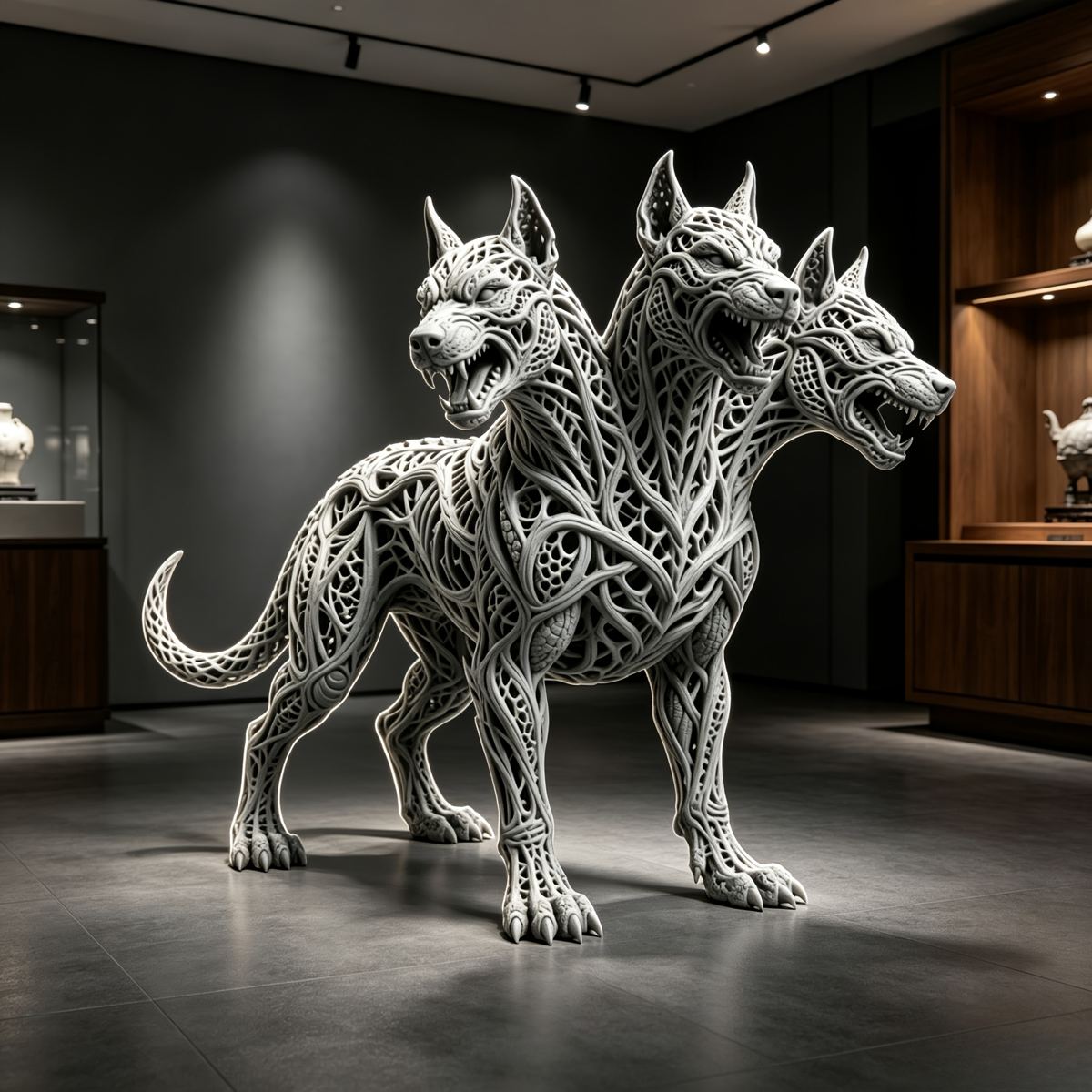 ボロノイ・セルベロス彫刻、中空三頭の地獄の犬、ダークファンタジー クリエイティブ アート フィギュア オーナメント デスクトップシェルフ ホームデコレーション、ゴシック神話 コレクタブル ディスプレイ ギフト