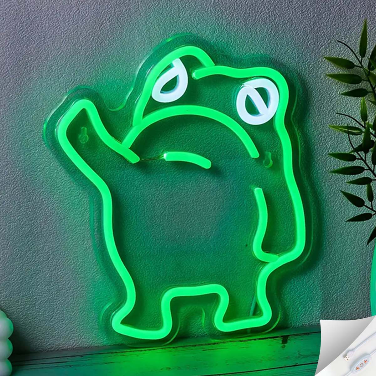照明 ライト かわいい敬礼するカエル LEDネオンサイン - USB調光対応 緑色ライト ...