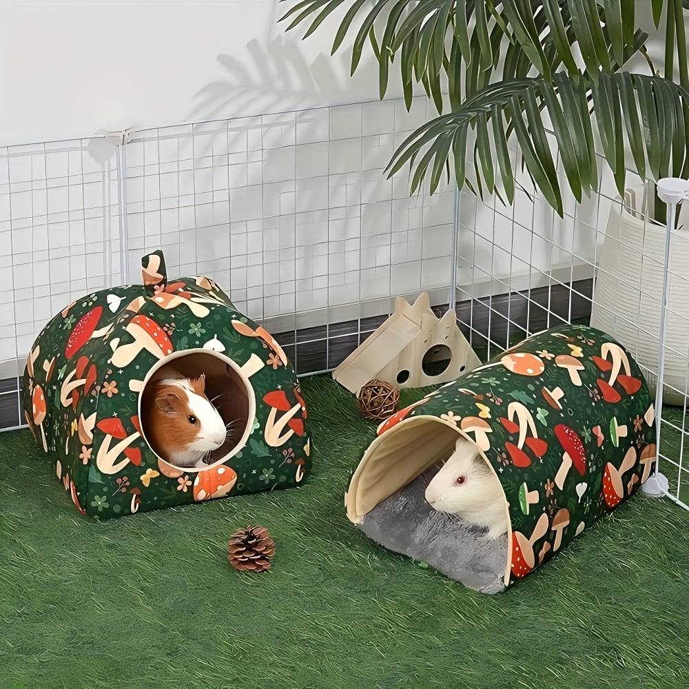 ハンモック 洗えるハムスター/ウサギ用ベッドハウス 2個セット キノコとグリッター...