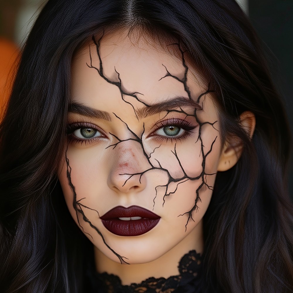 タトゥーシール 顔 ハロウィン ダーク リアルな砕けたパターン ハロウィン メイク ...
