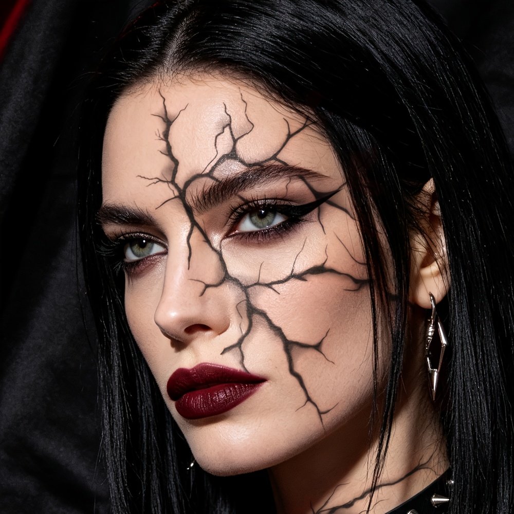 タトゥーシール 顔 ハロウィン ダーク リアルな砕けたパターン ハロウィン メイク ...