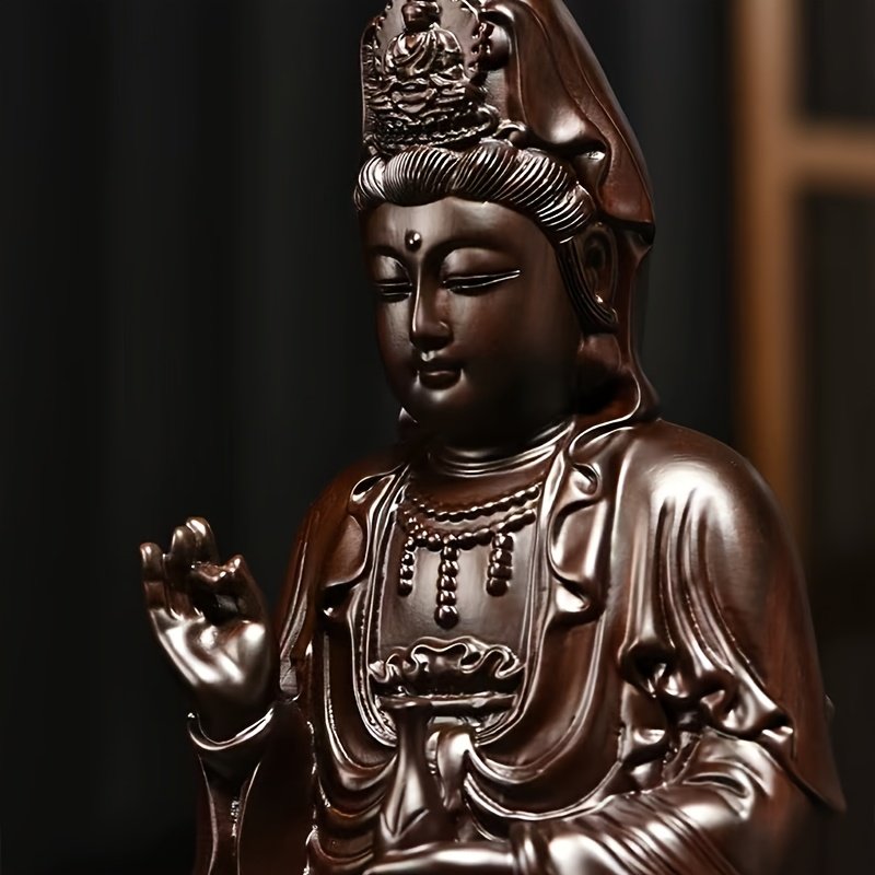 開運インテリア 手彫りの白檀観音菩薩像 - 複雑な無垢材彫刻と蓮の台座、静かな家...