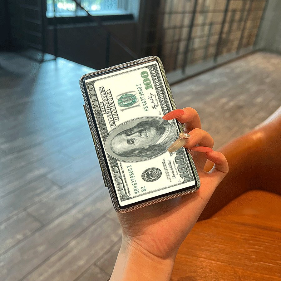 シガレットケース 白い紙幣柄と金属の超薄型フリップトップメンズハイエンドシガレットボックス。新しいかつ精巧なボックス。ポータブルボックス。男性にも女性にも適しています。メンズハイエンドシガレットボックス