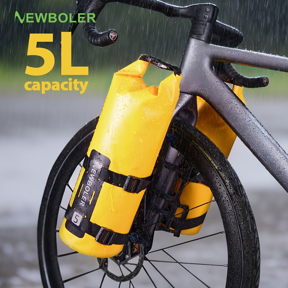 フロントバッグ 自転車 NEWBOLER 自転車フロントバッグ PVC素材 5L大容量 バイクフロントフォークバッグ MTBバイク・長距離サイクリング旅行・キャンプ用 自転車バッグアクセサリー