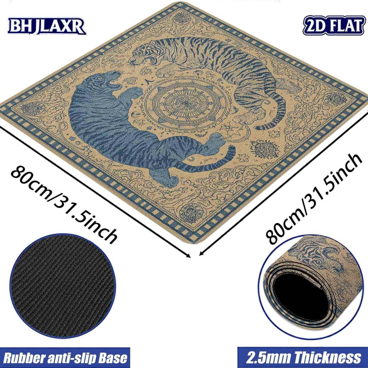 麻雀マット 2Dフラット タイガー柄 オリエンタルスタイル 80.01 X 80.01 cm プレイ...