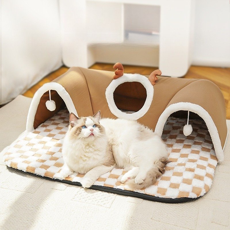 商品仕様対象品種猫材質ポリエステル原産国中国カラーXL: 85*70cm （大人猫3匹用）サイズ495A 茶色の格子縞の鹿の猫トンネ