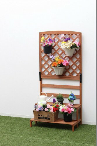 木製ラティスフェンス付きフラワースタンド　2段　TAN-993-2BR/TAN-994-2WH（フラワースタンド ガーデ..