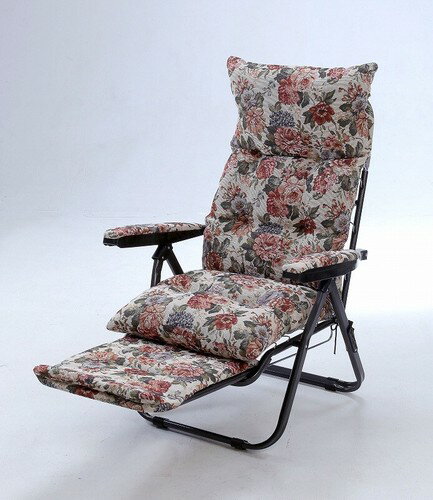 スライド式フットレスト付きリクライニングチェア　ヘッド部可動式　ゴブラン柄 TAN-808(テレビが観やすい 折りたたみ オットマン一体型 パーソナルチェア 収納 コンパクト 高級感 オットマン付き 肘掛け アームレスト リラックスチェア 椅子 足置き)