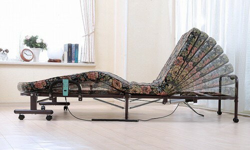 ゴブラン柄電動リクライニング折りたたみベッド（TAN-891）（電動ベッド　シングル...
