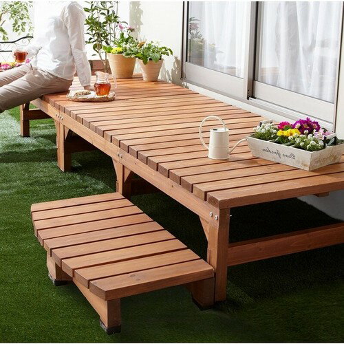 極厚天板ウッドステップ台単品　TAN-751（縁台 濡れ縁 ステップ おしゃれ DIY 庭 ガーデニング ウッドデッキ 天然木 カフェ風 デッキ 木製 エクステリア 縁側 ガーデンテラス）