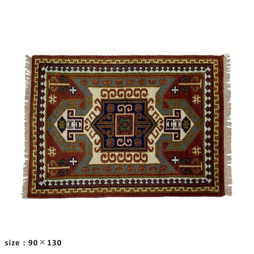 乐天商城 - お部屋が明るくなる天然素材のトライバル風ラグ＜FLAG＞90×130cm (ラグマット マット 上質 おしゃれ ウール 手織り ボリューム なめらか 肌触り 玄関用 北欧 新生活 インテリア カーペット 絨毯)