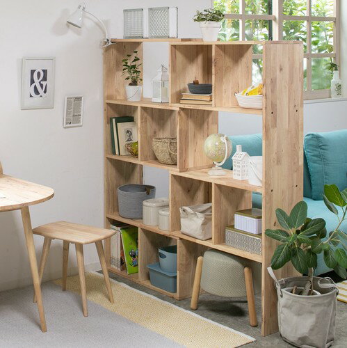 Rakuten - 天然木をふんだんに使ったナチュラルシリーズ ＜組立家具/NATURAL SIGNATURE　伸縮シェルフ＞（本棚 ラック リビーング収納 ブックラック 本棚シェルフ シェルフ ディスプレイ棚 木製 収納棚 おしゃれ 子供部屋 間仕切り 伸長 スライド L字型 コーナー 伸縮ラック おしゃれ)