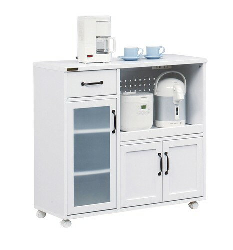 Rakuten - お部屋が広く見えるWH家具シリーズ ＜組立家具/キッチンカウンター　ユリアンII＞（キッチンラック 食器棚 キッチン収納 レンジ台 木製 木目 キッチンボード ディスプレイラック 見せる収納 食器・調味料収納 北欧 おしゃれ カントリー シンプル）