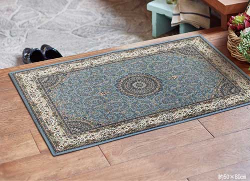 玄関マット 洗濯機OK 滑り止め・撥水加工付き「ターコイズ」（玄関マット 室内 屋内 おしゃれ 絨毯 柄 ..