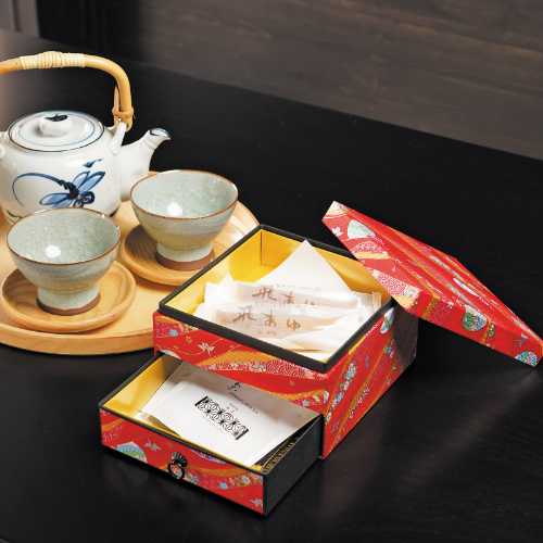 Rakuten - ＜友禅＞二段紙小箱（引出付）【赤/金】【インテリア】【室内備品】＜日本製＞(小物ケース 和紙 ホテル 旅館 菓子入れ 緑茶パック入れ)