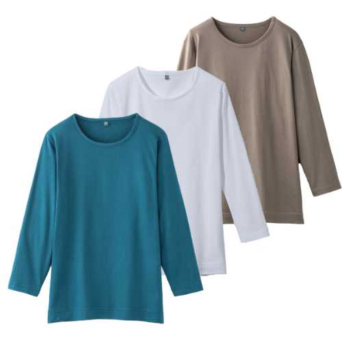 Rakuten - インド綿7分袖Tシャツ3色組 同サイズ
