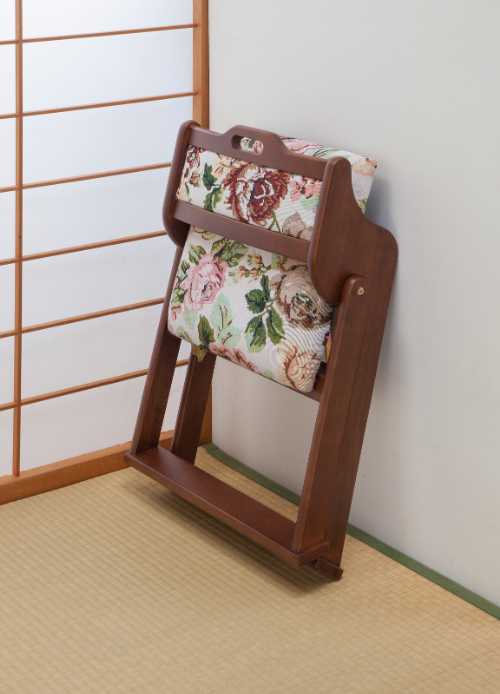 天然木和風折り畳み椅子(ゴブラン柄 いす イス ゴブラン おしゃれ かわいい レトロ クラシカル 収納 組立不要 腰 ひざ 畳 仏壇 和風折りたたみ椅子) [3]