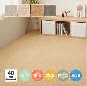 Rakuten - タイルカーペット 洗える 防ダニ 防炎 日本製 「アタック8000 サウンドカット」約40×40cm× 同色10枚組(ラグマット マット 撥水 防汚 防炎 滑りにくい加工 DIY カットOK 新生活 インテリア カーペット 絨毯)