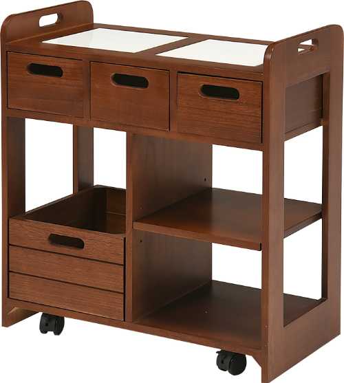 乐天商城 - 机下に収まる天然木キッチンワゴン （収納家具 キッチン収納 キッチンワゴン サイドテーブル サイドワゴン ワゴン サブテーブル ダイニング キッチン 収納 スリム 隙間収納）