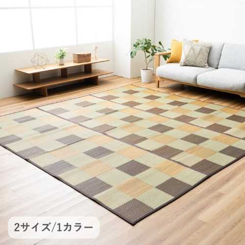 Rakuten - 敷物 DXサラ ブラウン 261×261cm、261×352cm（い草ラグ い草カーペット 抗菌 防臭 インテリア リビング 上敷き ござ ラグマット センターラグ アクセントラグ おしゃれ 井草 夏用 涼しい ひんやり）