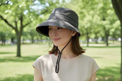 乐天商城 - 日傘帽子(遮光 遮熱 酷暑対策 UVカット 紐付き 折り畳み)