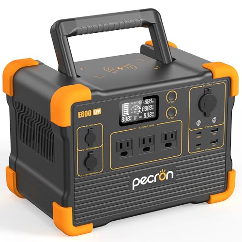 PECRON ポータブル電源 E600LFP リン酸鉄 1200W / 614Wh 小型 大容量 AC定格1200W(サージ2400W) ポータブルバッテリー 蓄電池 急速充電 軽量 高耐久 パススルー MPPT ソーラー充電 純正弦波