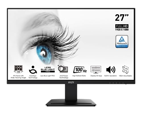 MSI Pro MP273A 27インチ 1920×1080(FHD) IPS 100Hz TUV認証 視力保護 4ms Displayport HDMI チルト