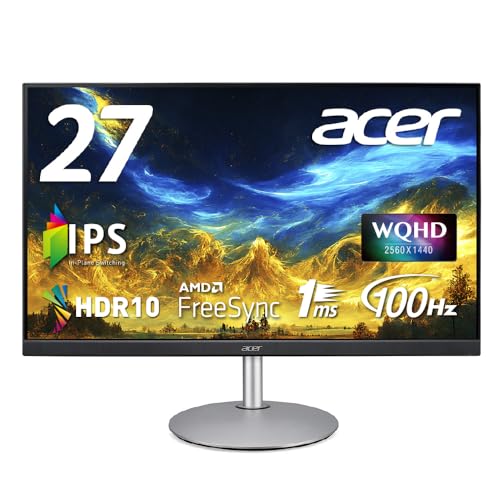 Acer モニター 27インチ IPS 非光沢 WQHD 100Hz 1ms 高さ調整 HDMI2.0 DisplayPort HDR10 スピーカー内蔵 ヘッドホン端子 AMD FreeSync シルバー CB272UEsmiiprx