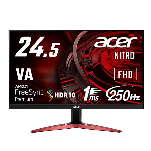 日本エイサー Acer ゲーミングモニター 24.5インチ VA 非光沢 フルHD 1ms 240Hz HDMI (250Hz DisplayPort/オーバークロック) AMD FreeSync Premium HDR 10 スピーカ