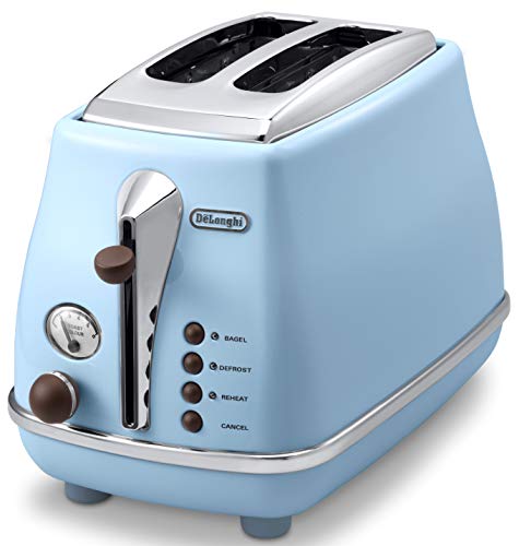 De'Longhi (デロンギ) ポップアップトースター アイコナ・ヴィンテージ CTOV2003J-AZ トースト 食パン 片面焼き可能 4~10枚切り 焼き目調整6段階 埃よけカバー付属 簡単お手入れ  デロンギファ