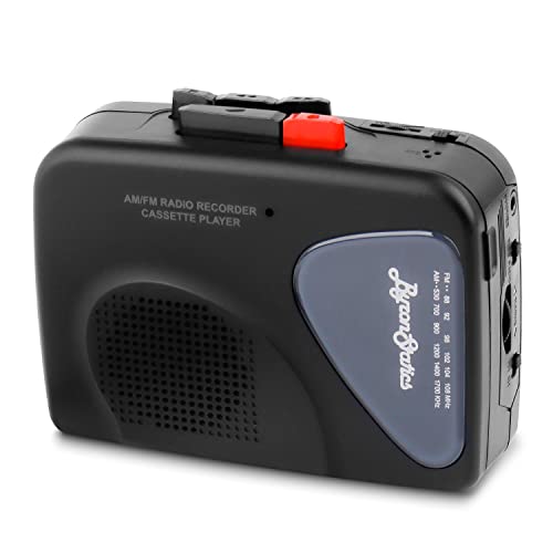 ByronStatics ポータブルカセットプレイヤー レコーダー FM AM ラジオ ウォークマン テーププレーヤー 内蔵マイク 外部スピーカー 手動録画 VAS 自動停止システム 単3電池2本 USB電源供給ヘッドホン (ブラック)