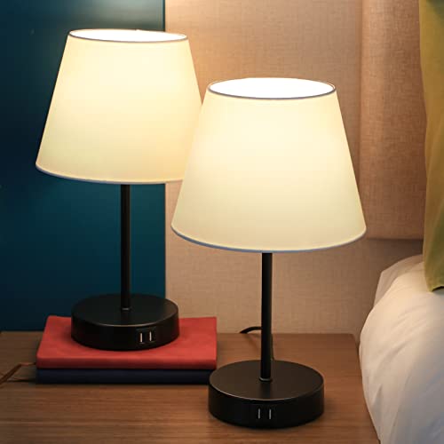 和風テーブルランプ 間接照明 スタンドライト E26 LED電球60W形付き ベッドサイド 2 USB 充電 タッチ3段階調光 洋室旅館 寝室 (2個入)