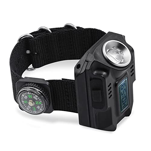 KUWAN R5充電式 LED懐中電灯 強力 ライト リストライト ウォッチ 腕時計型 コンパス付き アウトドア 4..