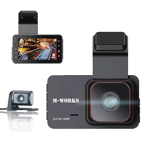 【M-WORKS】リアカメラ付きFHDドライブレコーダー フルハイビジョン フルHD 200万画素 前後カメラ Gセンサー HDR サイクル録画 駐車監視機能