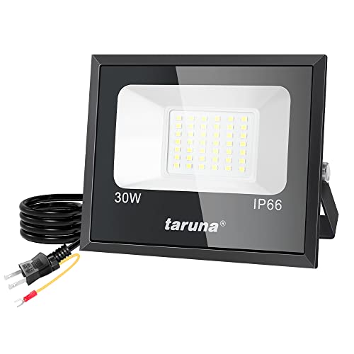 taruna 30W LED投光器 コンセント式 屋外 作業灯 防犯ライト IP66 LED 昼光色 6500K 85-120V適用 薄型 広角ライト 自由回転 防水 高輝度 省エネ 庭 駐車場 玄関灯 廊下 町内の防犯 【PSE認証済