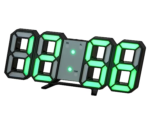 デジタル時計 置き時計 壁掛け 説明書付き LED 3D 韓国 置き型 目覚まし 光る 時計 インテリア 卓上 おしゃれ リビング ゲーミング 机 アラーム 目覚まし時計 LED時計 プレゼント (ブラック×グリーン)