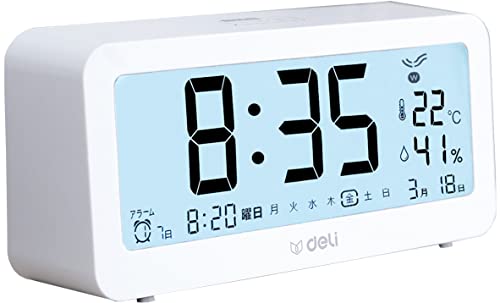 Deli 目覚まし時計 電波時計 メーカー2年 文字も大きくてみやすい 乾電池式 画面が明る 温度計・湿度計..