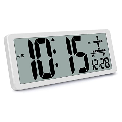 Blueekin デジタル時計 LCD大画面 大型 全視野対応 壁掛け置き兼用 目覚まし時計 大音量 タイマー機能 掛け時計 卓上置き時計 電池式 アラーム スヌーズ機能 時間/カレンダー/温度表示 12H/24H時間表示 ホワイト ブラ